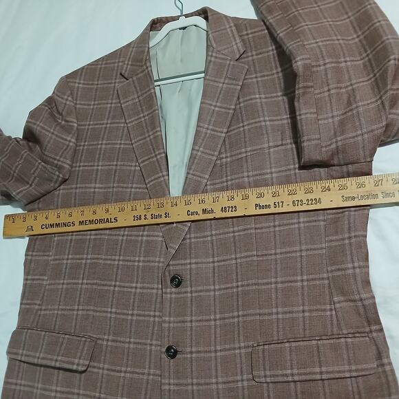 Jos.A.Bank Brrr Comfort Blazer 48L LINEN WOOL Taupe Window Pane Plaid Lined - Picture 15 of 15